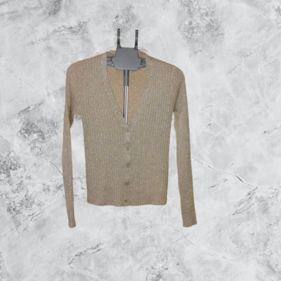 Tan With Shimer Metallic Ribbed Cardigan,Size S,‎ New, No Tags A New Day - Picture 1 of 4